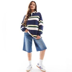 Cotton On Oversized Long Sleeve Polo Fleece in Stripe